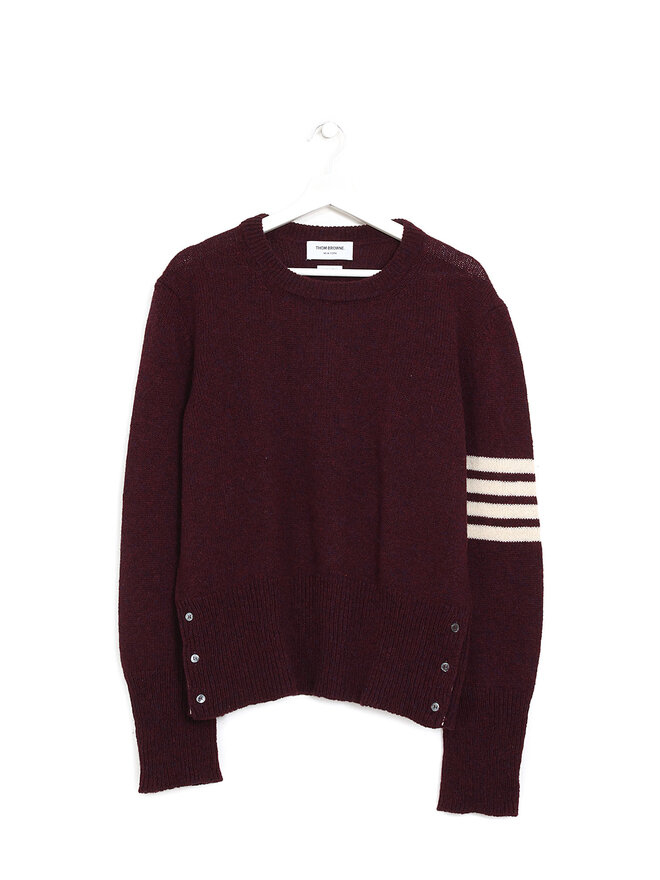 THOM BROWNE Striped Accents Burgundy Wool Sweater