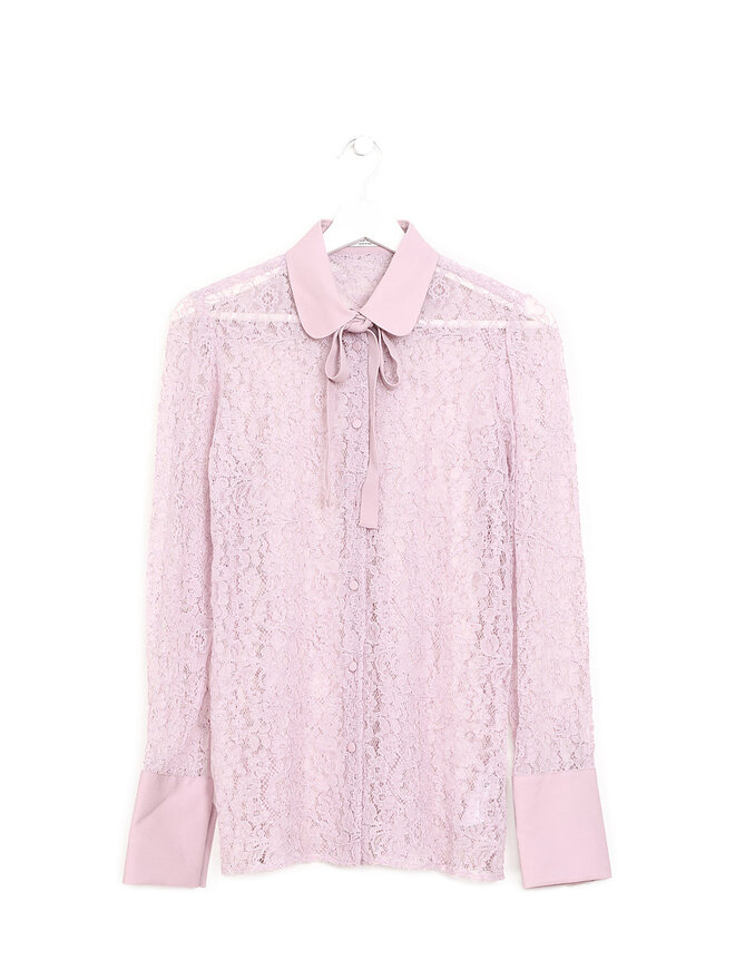 VALENTINO Blouse en dentelle rose à manches longues