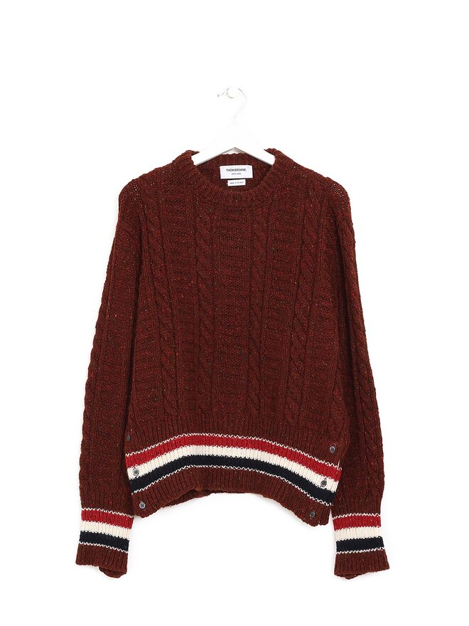 THOM BROWNE Cable Donegal Crew Knit Sweater