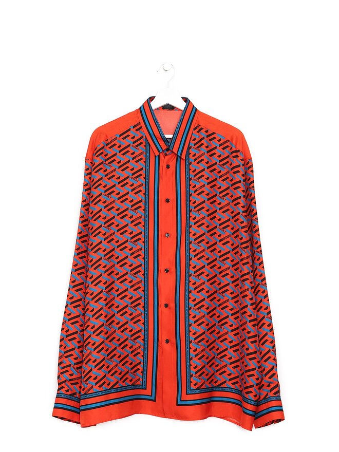 VERSACE La Greca Monogram & Medusa Smiley Silk Shirt