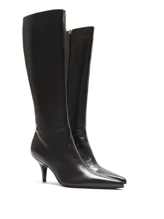 THE ROW Leather Knee-High Heeled Boots