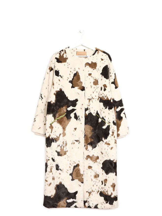 Jakke Cow Print Faux Fur Coat