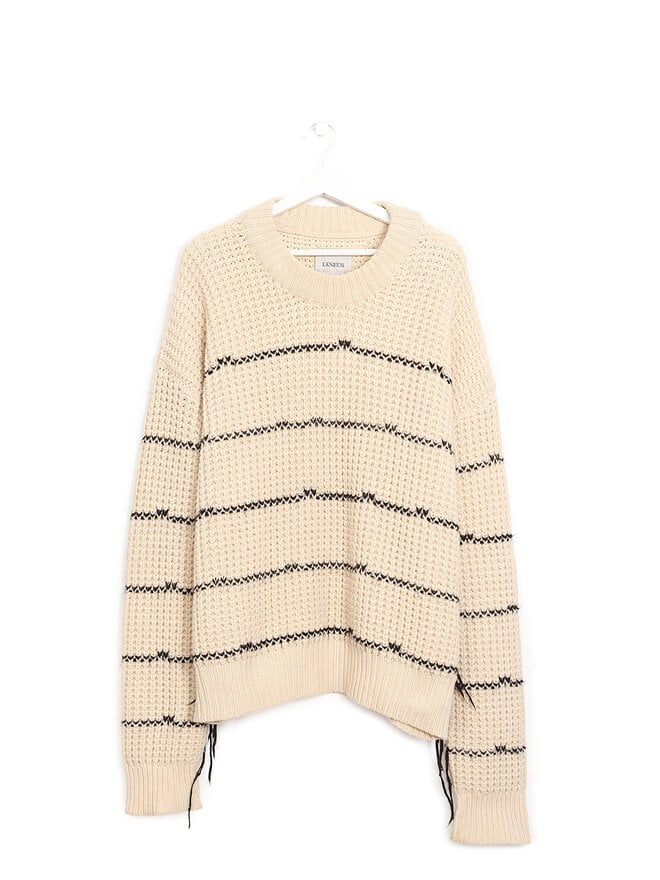 LANEUS Striped Fringe Knit Sweater