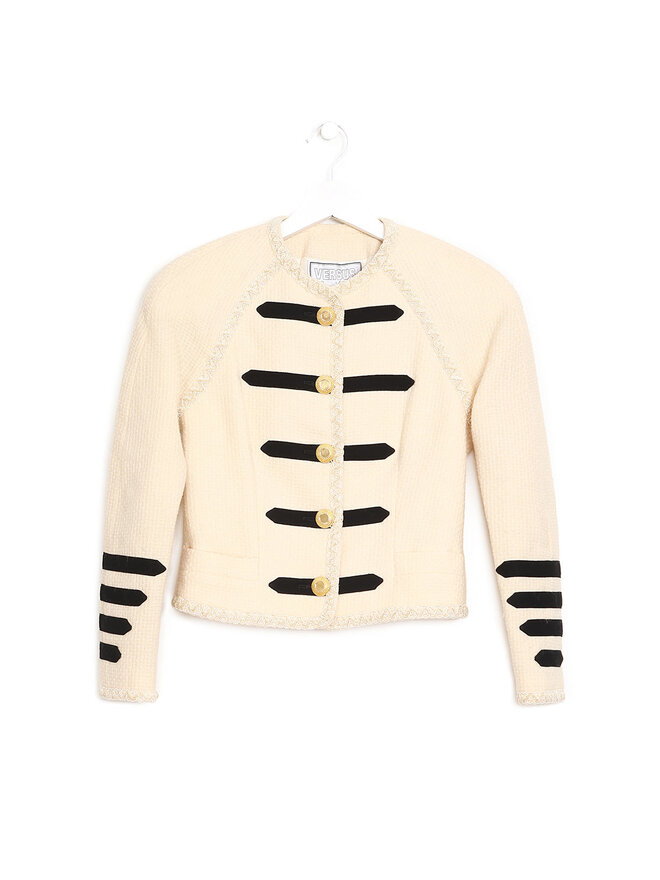 VERSUS VERSACE Veston Tweed Blanc avec Garniture Noire