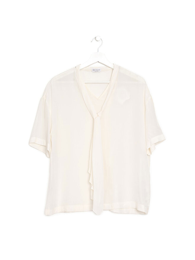 BRUNELLO CUCINELLI Sheer Silk V-Neck Blouse
