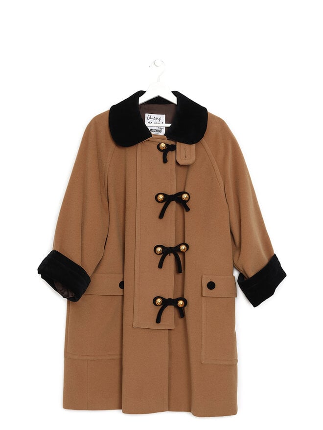 Cheap and Chic Moschino Manteau en Laine Camel à Boutons Nœud
