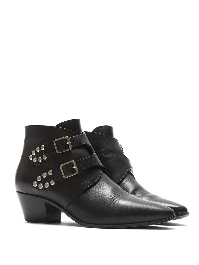 SAINT LAURENT Studded Leather Ankle Boots