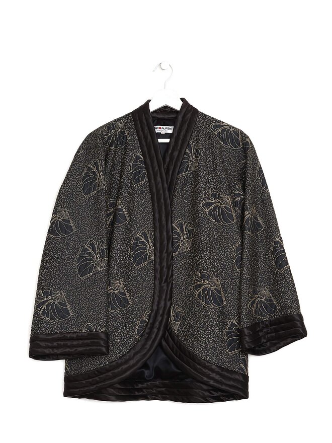 Saint Laurent Rive Gauche Veste Kimono en Satin Noir