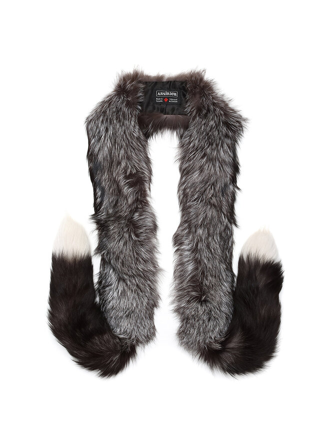 ARGIRIOU Foulard en Fourrure Gris et Noir