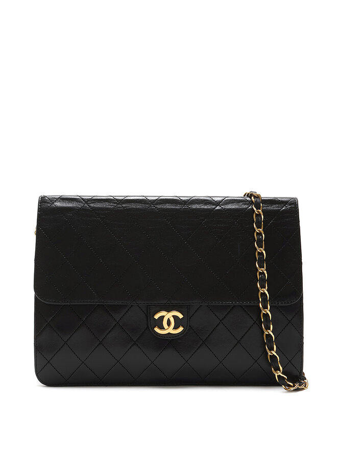 CHANEL Sac à bandoulière en cuir noir matelassé Chanel