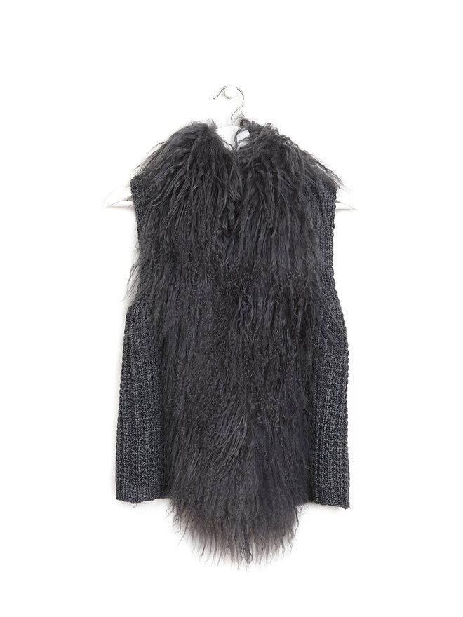 Adrienne Landau Mongolian Lamb Trim Cashmere Vest