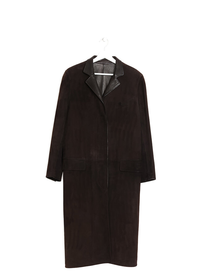 HERMÈS Manteau en cuir brun