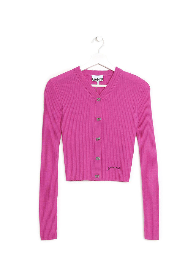 GANNI Wool V-Neck Cardigan