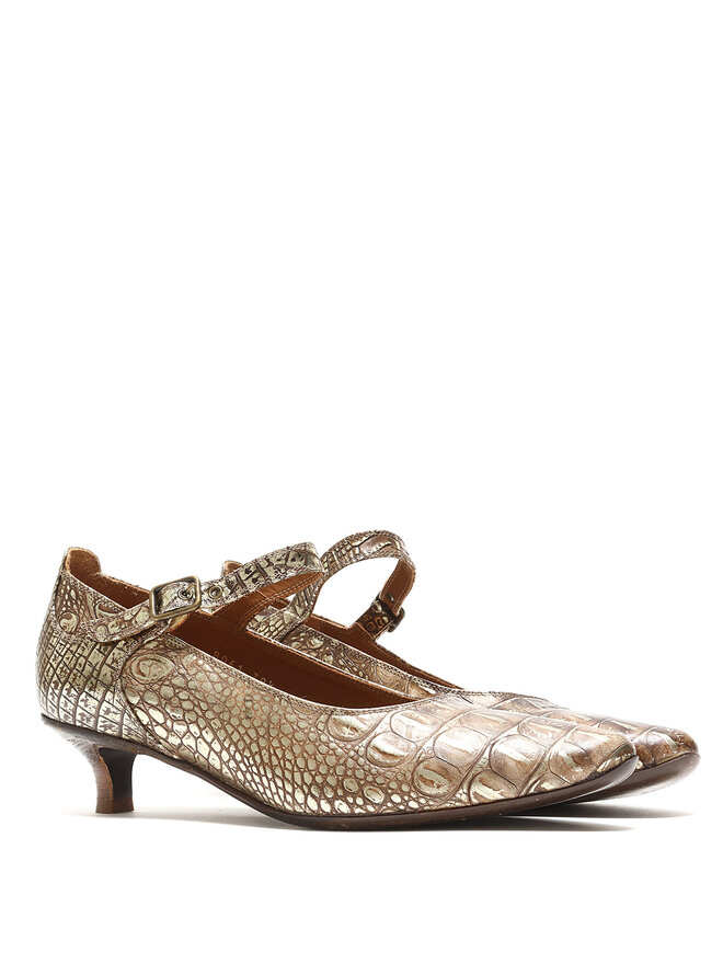 DRIES VAN NOTEN Metallic Crocodile Mary Jane Heels