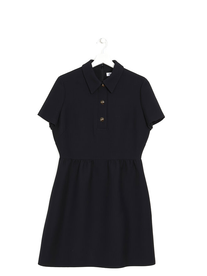 Christian Dior Short-Sleeve Wool Silk Button-Up Dress