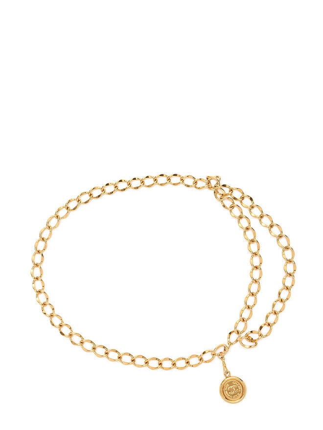 CHANEL Gold Chain Belt with Logo Charm