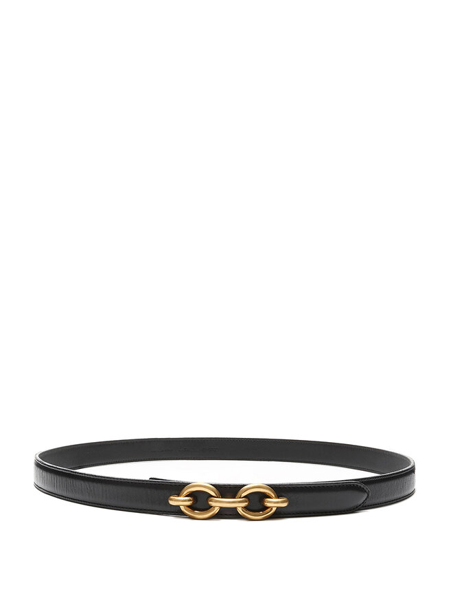 SAINT LAURENT Smooth Leather Belt with Gold Rings