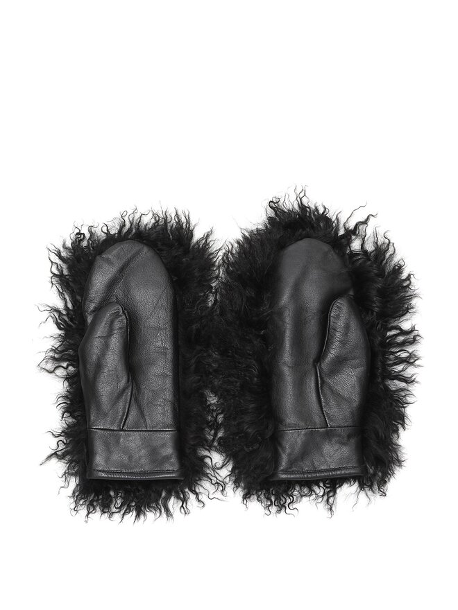 Mittens Black Fur and Leather Mittens