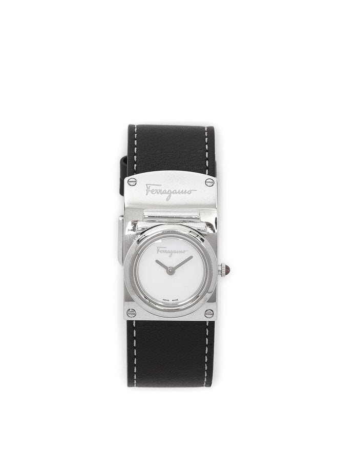 Salvatore Ferragamo Rectangular Dial Leather Strap Watch