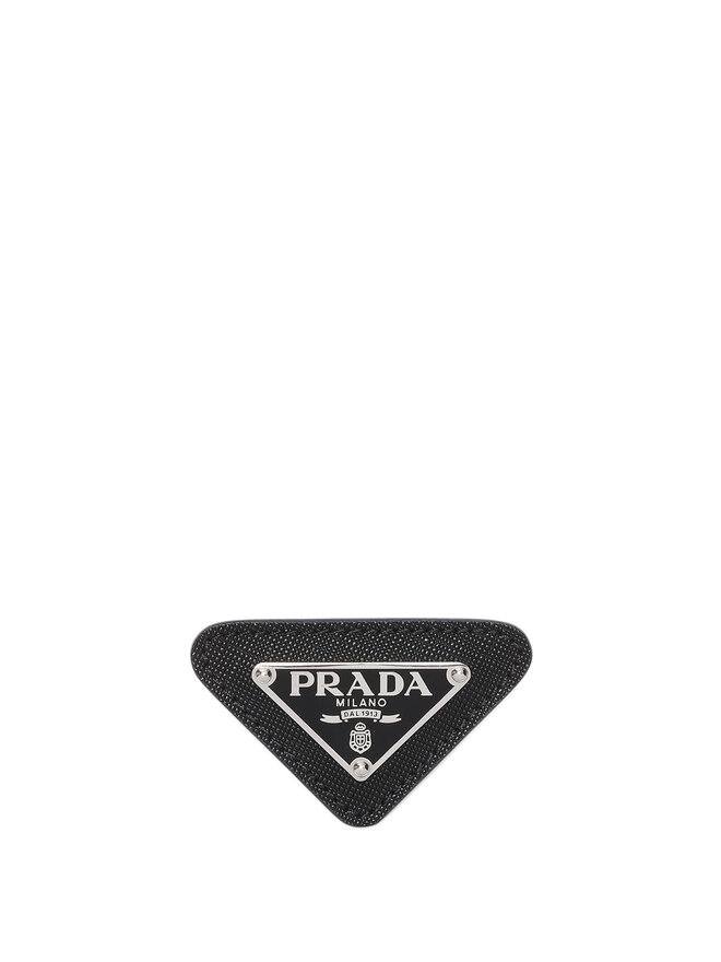PRADA Broche Triangle Émaillé en Cuir Saffiano