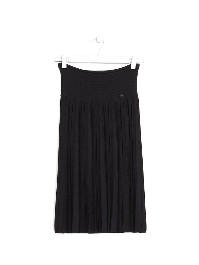 CHANEL Pleated Black Midi Skirt