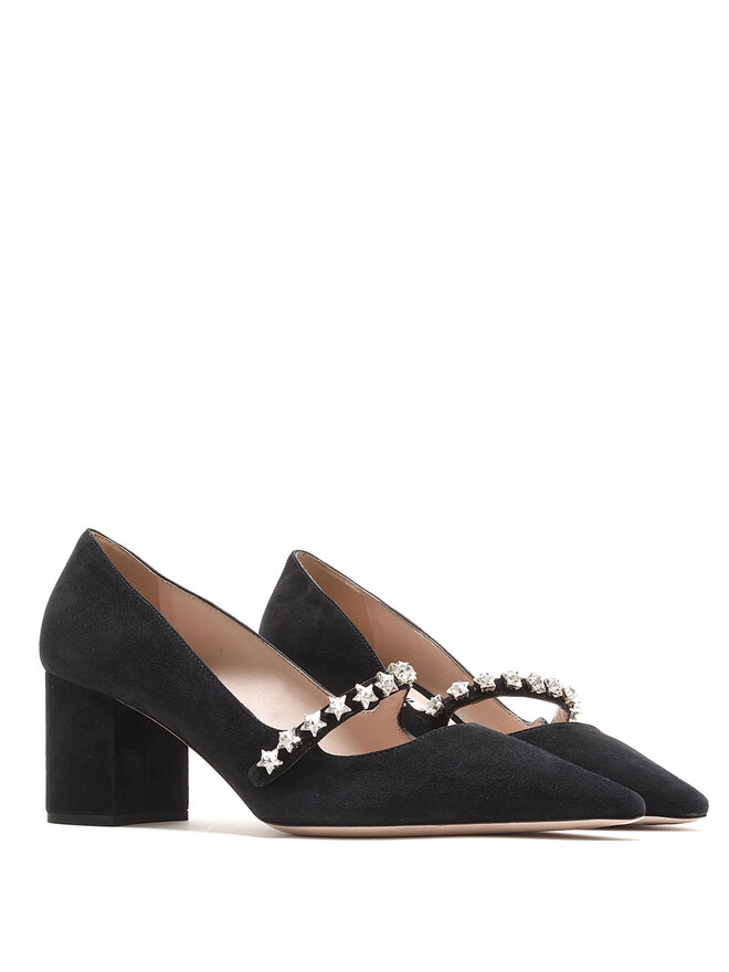 MIU MIU Embellished Suede Slingback Flats