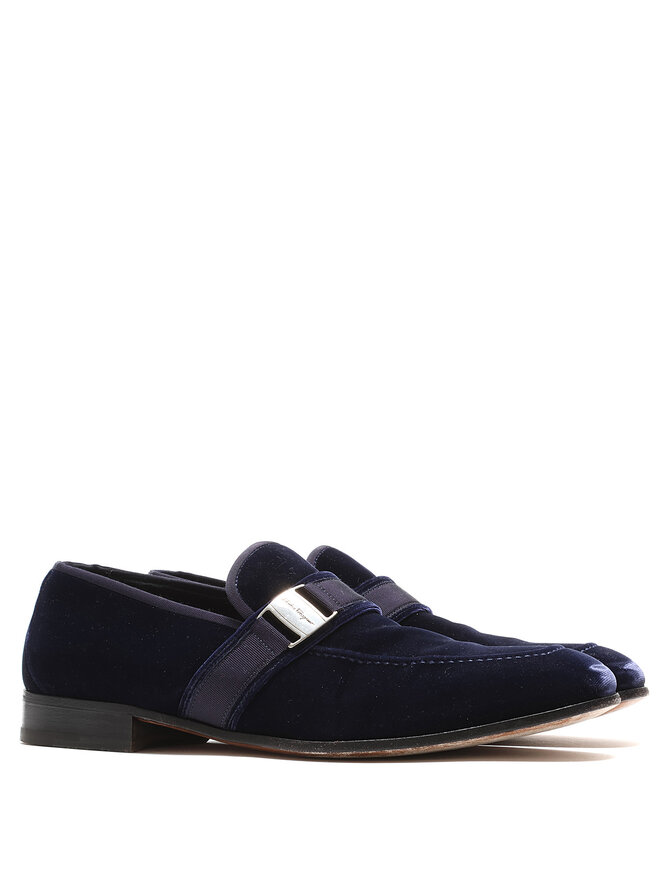 Salvatore Ferragamo Mocassins en Velours Bleu Marine