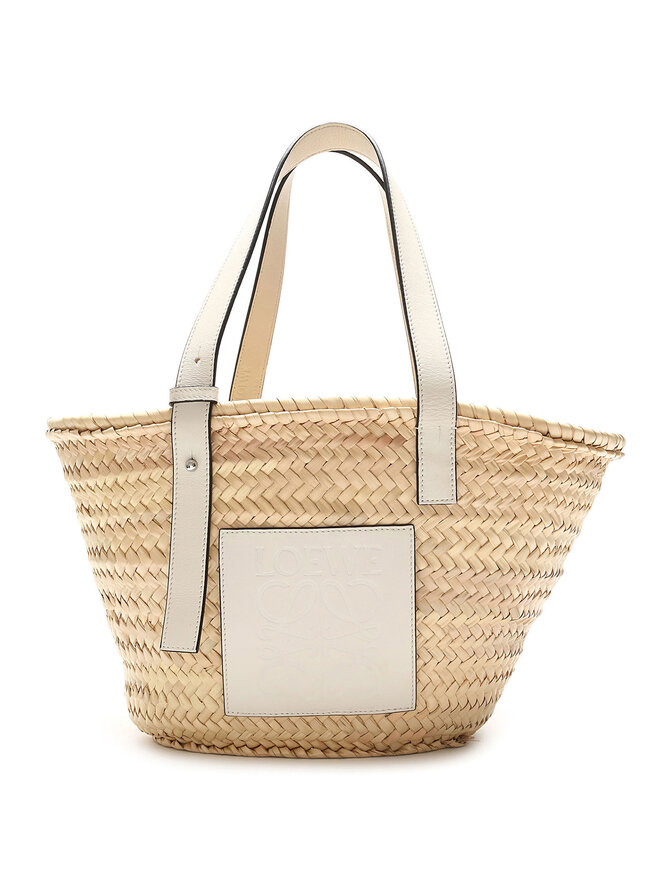 LOEWE Palm Leaf & White Leather Basket Bag