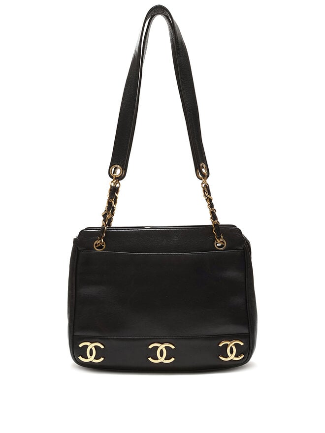 CHANEL Vintage Chanel Black Leather Shoulder Bag
