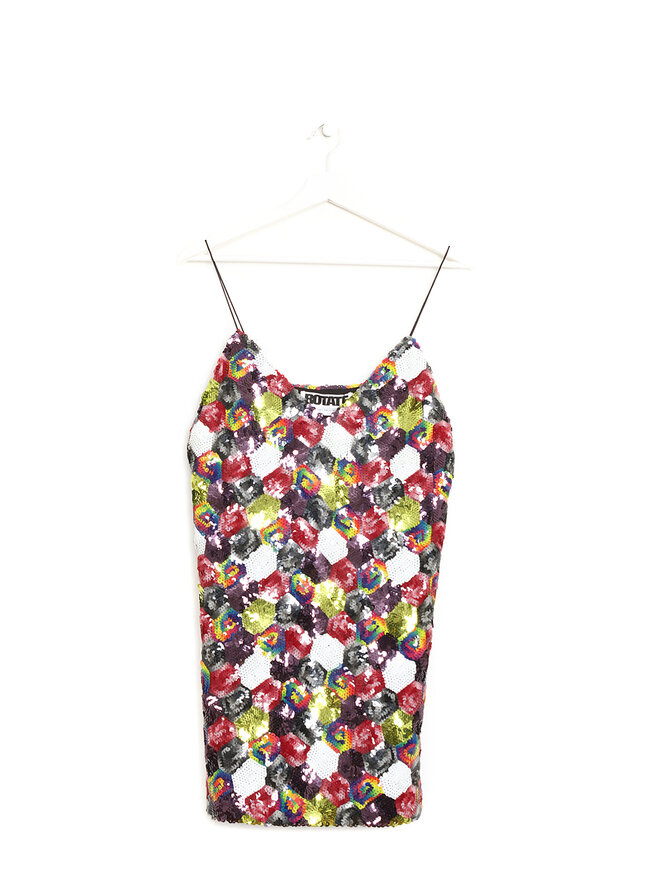 ROTATE Birger Christensen Robe Sans Manches à Paillettes Multicolores