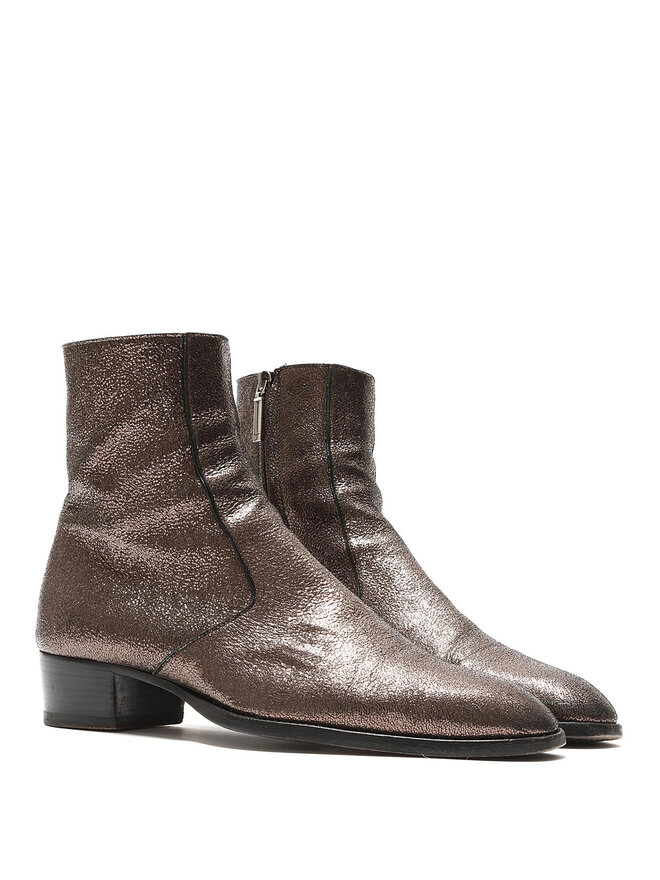 SAINT LAURENT Bottes à Talons en Cuir Métallique