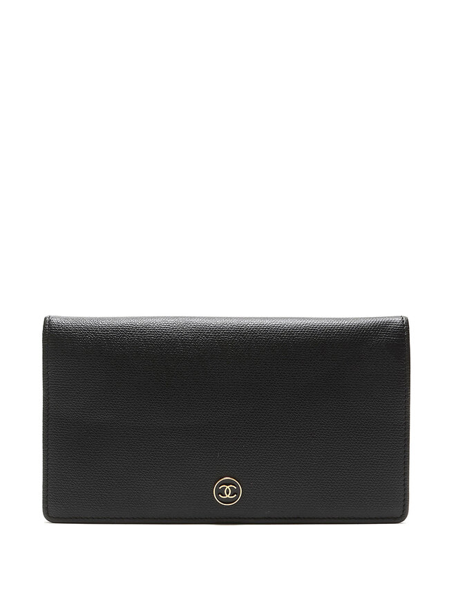 CHANEL Portefeuille en cuir texturé avec logo doré