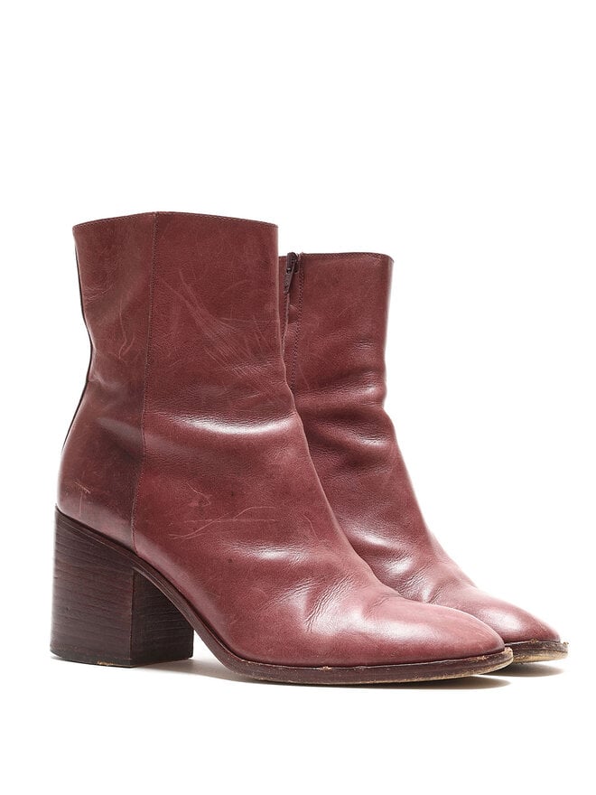 Maison Margiela Bottes en cuir bordeaux à la cheville
