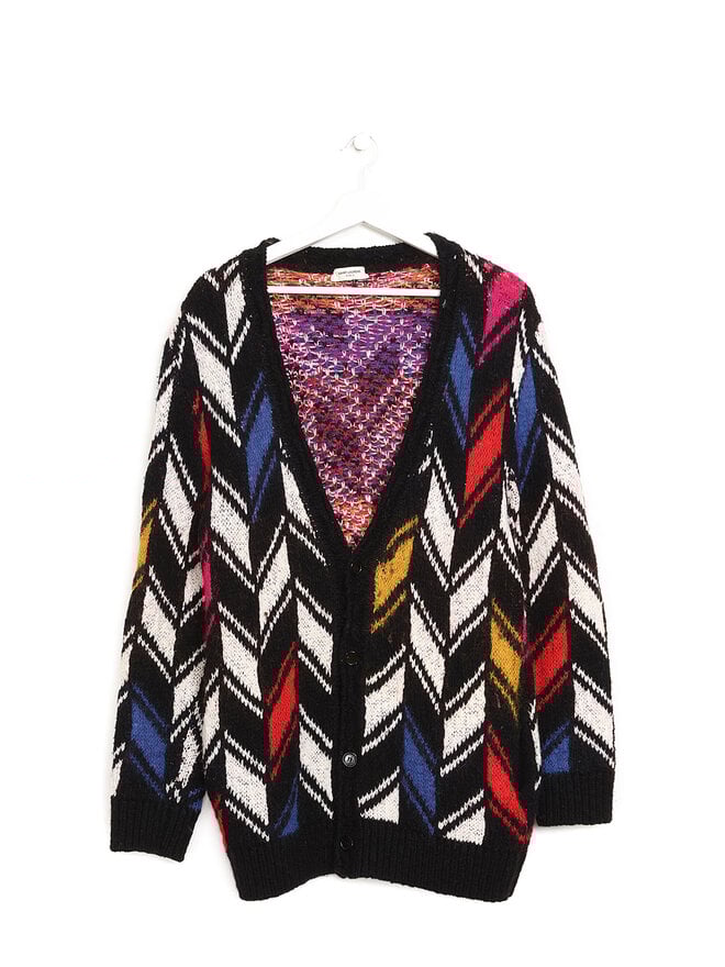 SAINT LAURENT Cardigan en Laine Motif Géométrique
