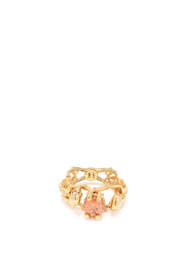 Alexander McQueen Bague Squelettes Jumeaux avec Cristal Orange