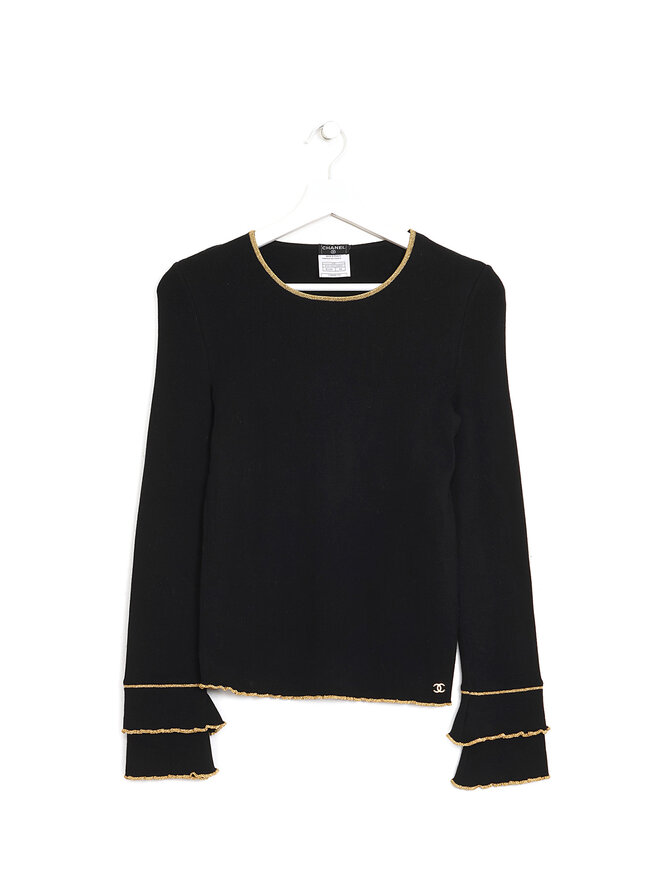 CHANEL Gold Trim Black Sweater