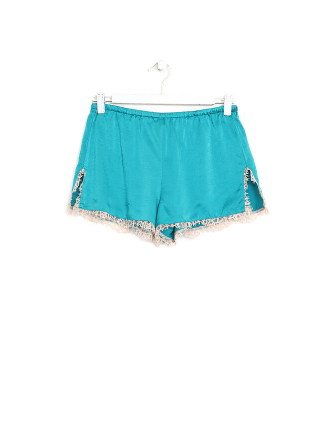 Fleur du Mal Turquoise Silk Lace-Trim Shorts