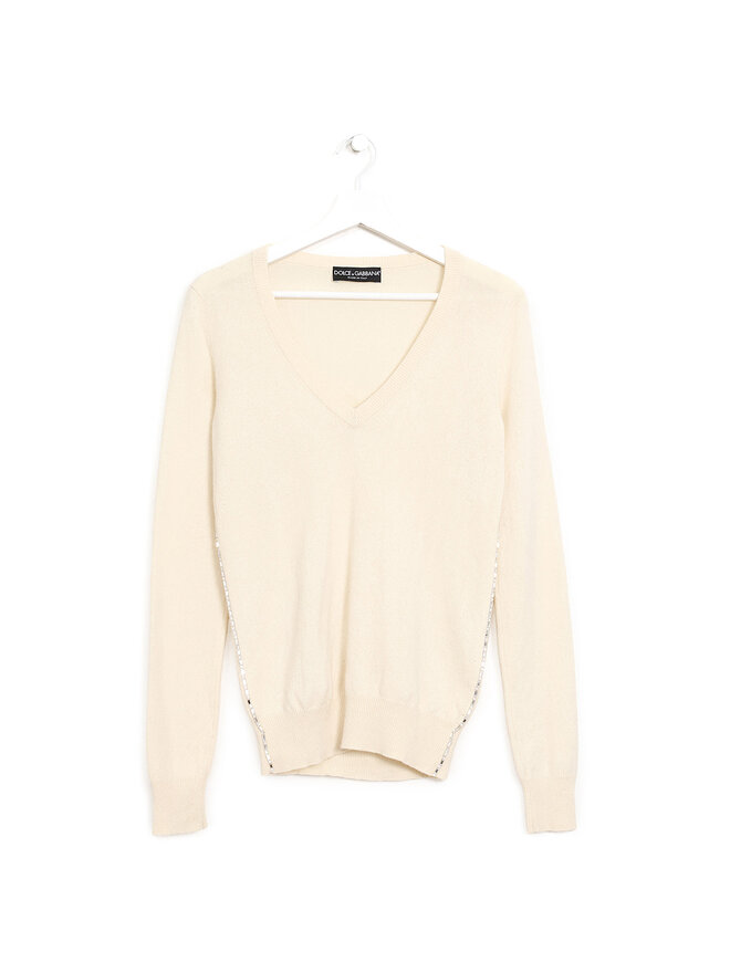 Dolce & Gabbana Pull en cachemire blanc cassé à col en V