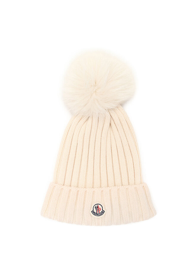 MONCLER Bonnet en Tricot Côtelé avec Pompon