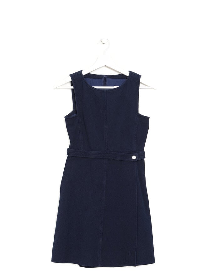 Courrèges Robe Ceinturée en Coton Bleu Marine