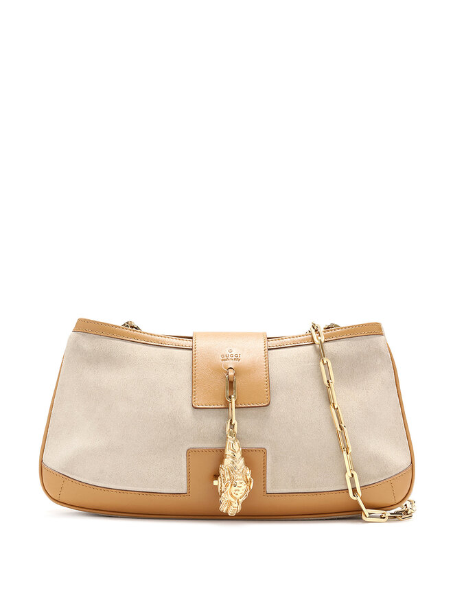 GUCCI Suede and Leather Tigerhead Shoulder Bag