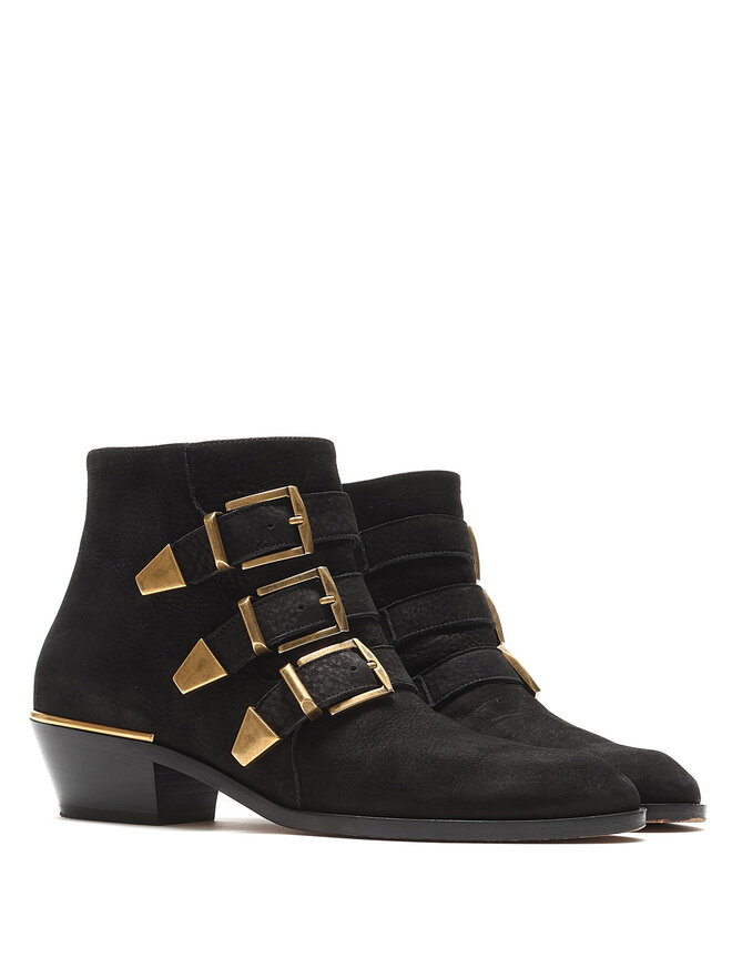 Chloé Suede Ankle Boots with Gold Buckle