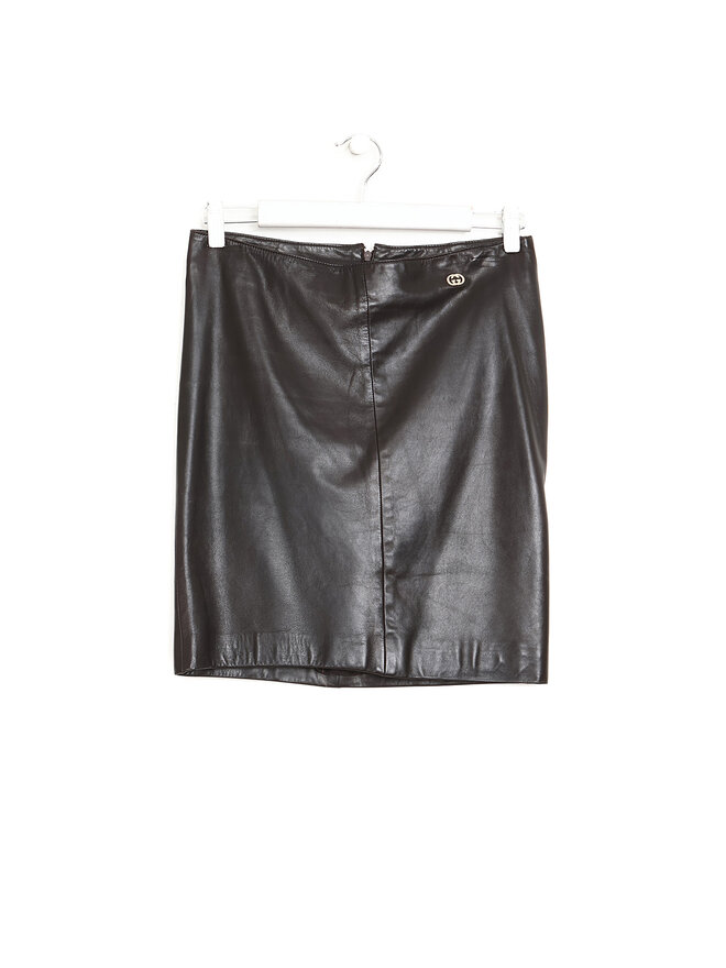 GUCCI Jupe en cuir d'agneau noir