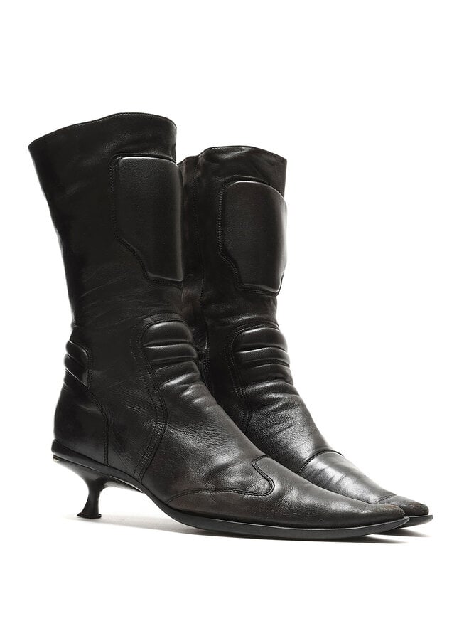 MIU MIU Grained Leather Padded Panel Boots