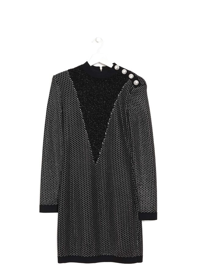 BALMAIN Long Sleeve Button-Shoulder Dress