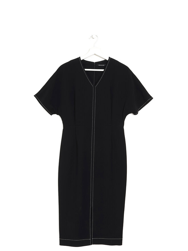 Éditions de Robes Long Sleeve Black Dress with Contrast Stitching