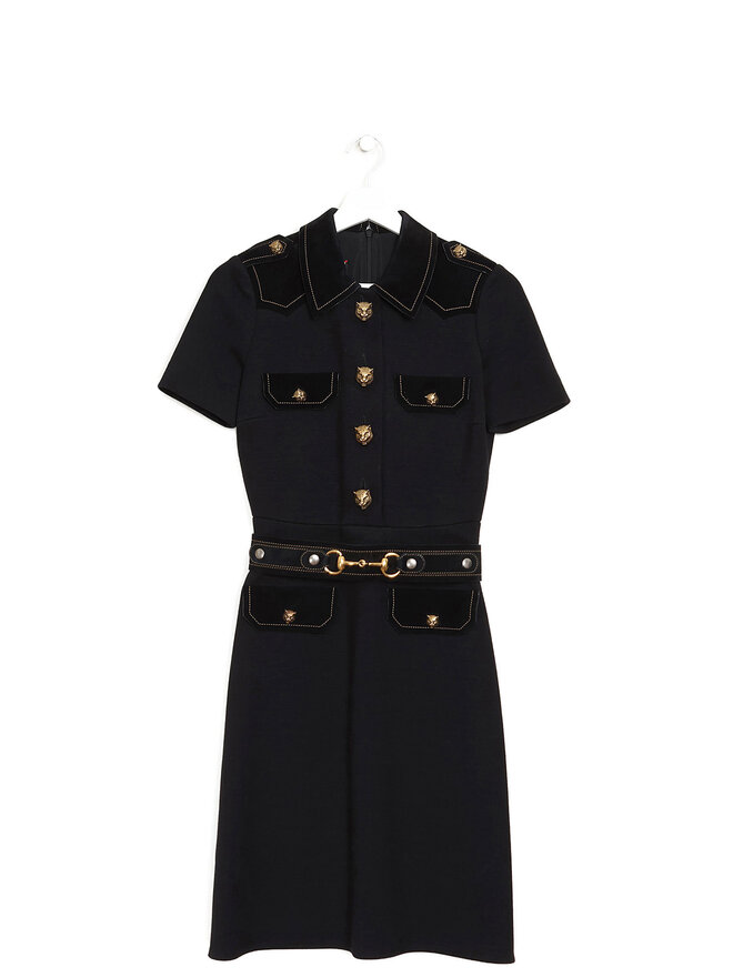GUCCI Animal Motif Button Wool Dress