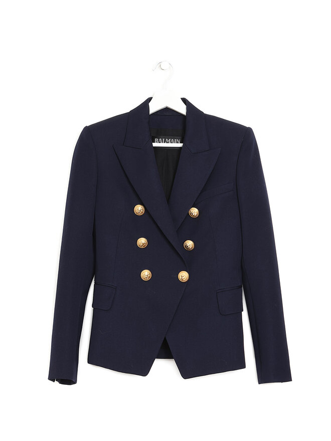 BALMAIN Veston en Laine Marine à Double Boutonnage
