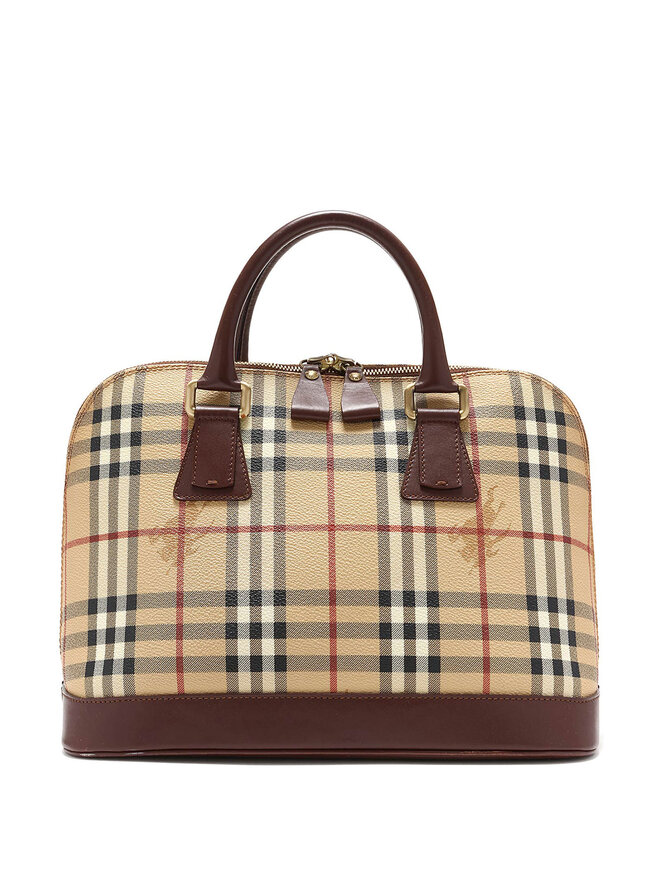 BURBERRY Coated Canvas Plaid Tote Bag