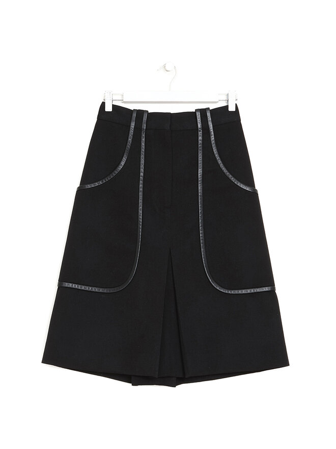 VICTORIA BECKHAM Straight Wool Skirt with Leather Trim